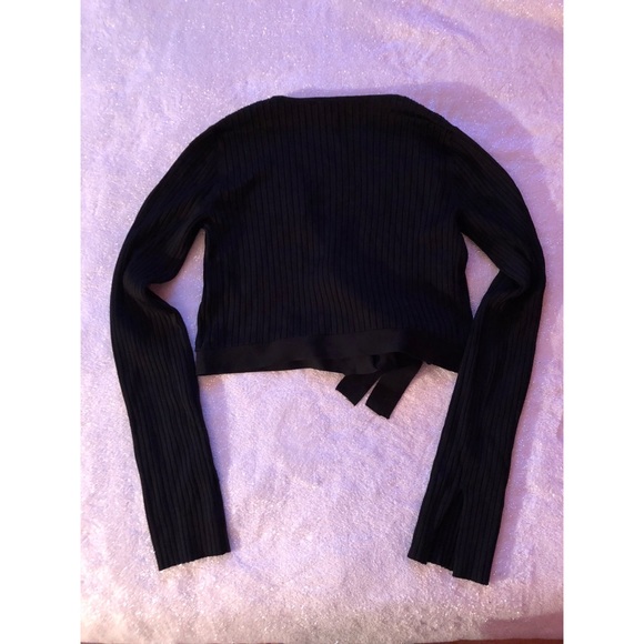 BCBG MaxAzria Knit Wrap Ribbed Crop Top in Black - Picture 6 of 8
